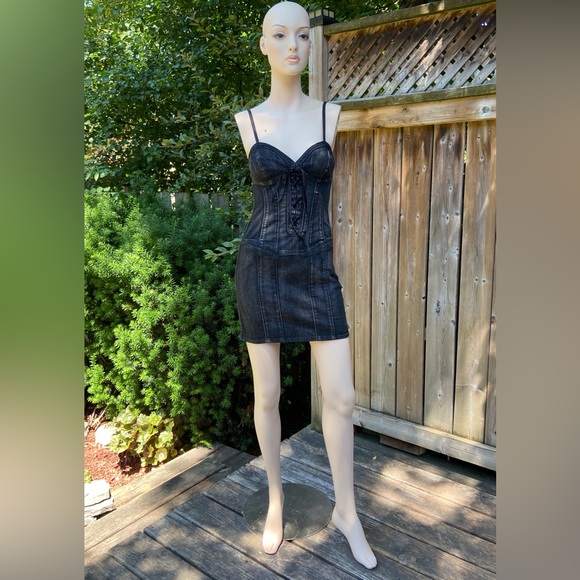 Dark Grey Denim Bustier Dress - Picture 2 of 10